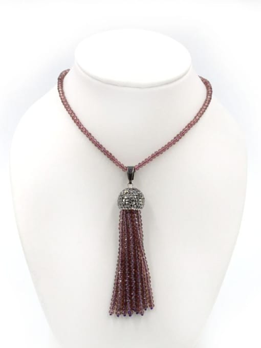 Purple Fashion Tassels Natural Crystal Beads Sweater Chain