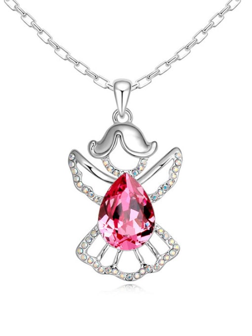 pink Fashion Water Drop austrian Crystal Angel Pendant Alloy Necklace