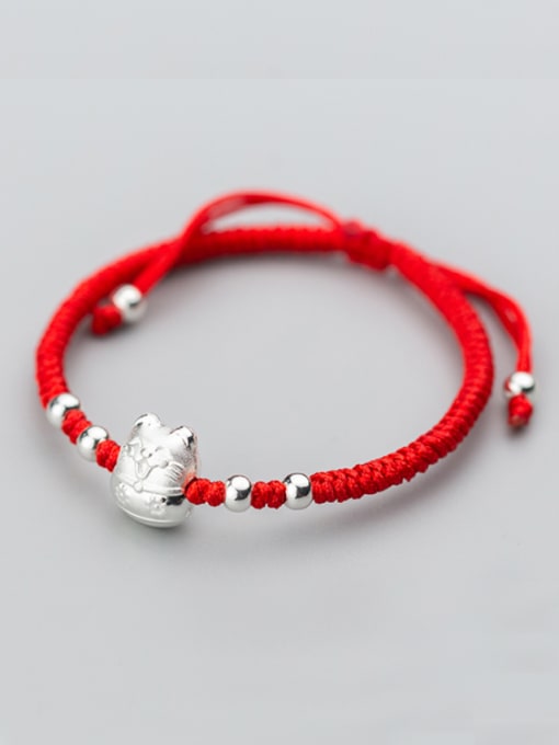 Rosh Sterling silver Lucky Cat hand-woven red thread bracelet 0