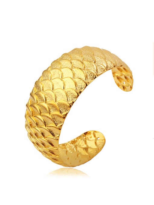gold Copper Alloy 24K Gold Plated Retro style Dragon Scale Opening Bangle