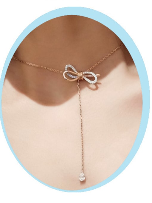 BSL Stainless Steel With Rose Gold Plated Fashion Bowknot Necklaces 1