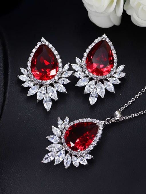 Red AAA Zircons Fashion Two Pieces Jewelry Set
