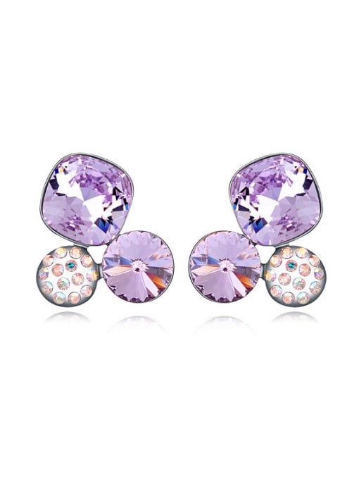 purple Simple austrian Crystals Platinum Plated Alloy Stud Earrings
