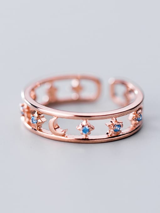 Rosh 925 Sterling Silver With Rose Gold Plated Simplistic Star Moon Free Size Rings 2