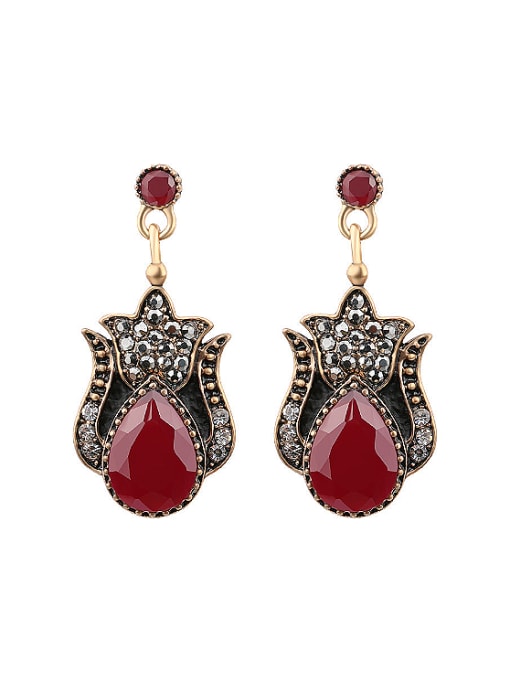 Gujin Ethnic style Antique Gold Plated Resin stone Alloy Drop Earrings 0