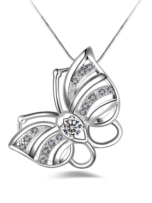 White Fashion Shiny Cubic Zirconias Butterfly Pendant Copper Necklace
