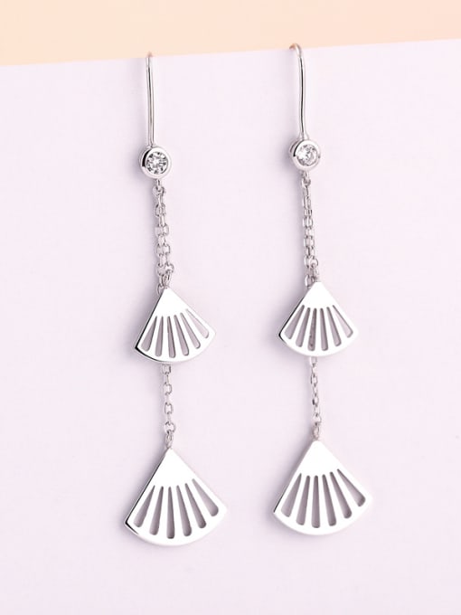 Dan 925 Sterling Silver With Long fringe fan Fashion Irregular Drop Earrings 1