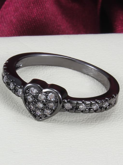 SANTIAGO Personality Black Gun Plated Heart Shaped Zircon Ring 1