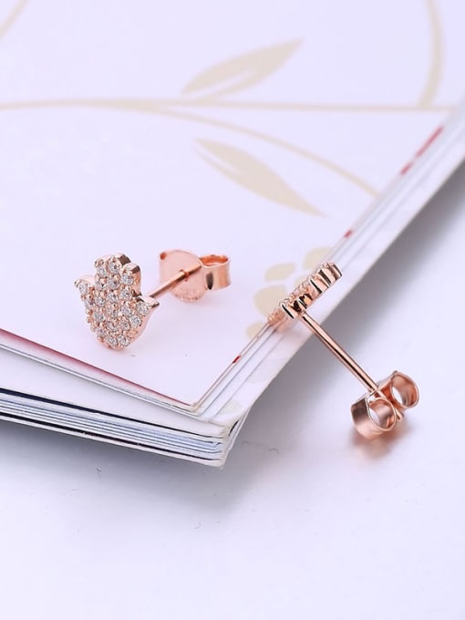 One Silver 2018 Rose Gold Plated Zircon Stud Earrings 2
