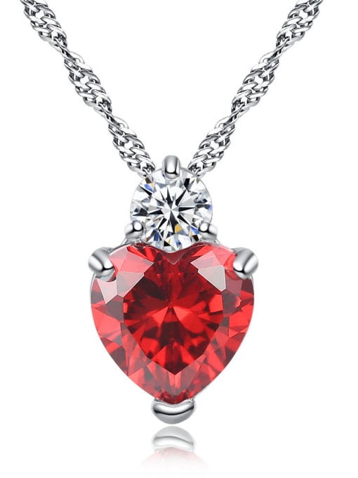 Red Fashion Cubic Heart Zirconias Copper Necklace