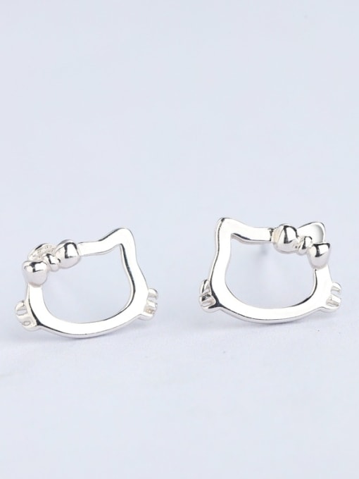 One Silver Tiny Personalized Hollow Hello Kitty 925 Silver Stud Earrings 0
