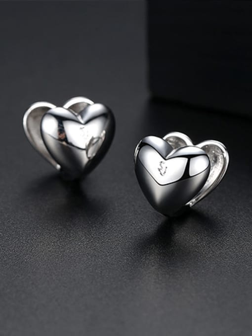 Platinum-T02E15 Copper With Platinum Plated Delicate Heart Stud Earrings