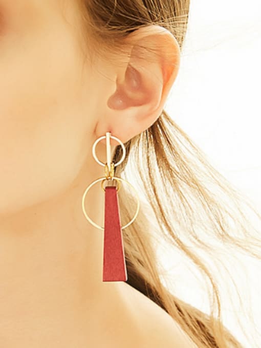 CEIDAI Retro style Hollow Round Red Wood Drop Earrings 1