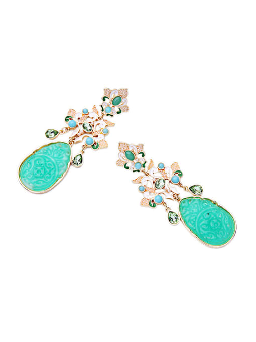 KM Elegant Green Resin Alloy Drop Chandelier earring 2