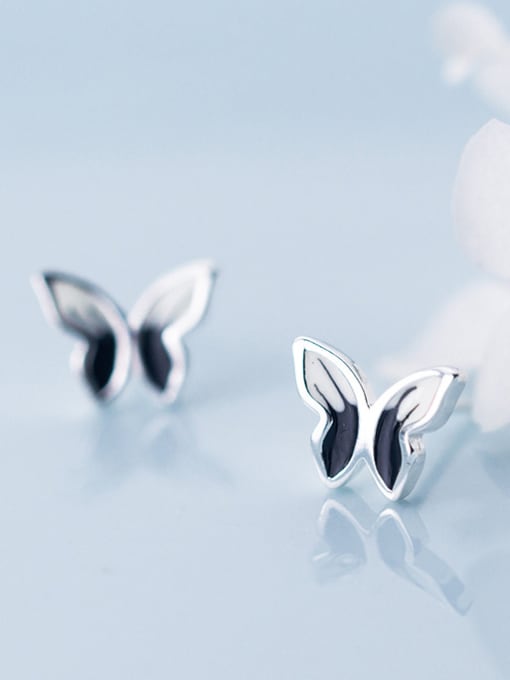 Rosh 925 Sterling Silver With Silver Plated Simplistic Black Gradient Butterfly Stud Earrings