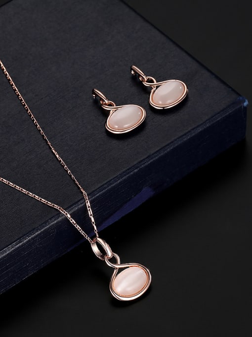 BESTIE 2018 Alloy Rose Gold Plated Fashion Artificial Stones Oval shaped Two Pieces Jewelry Set 1