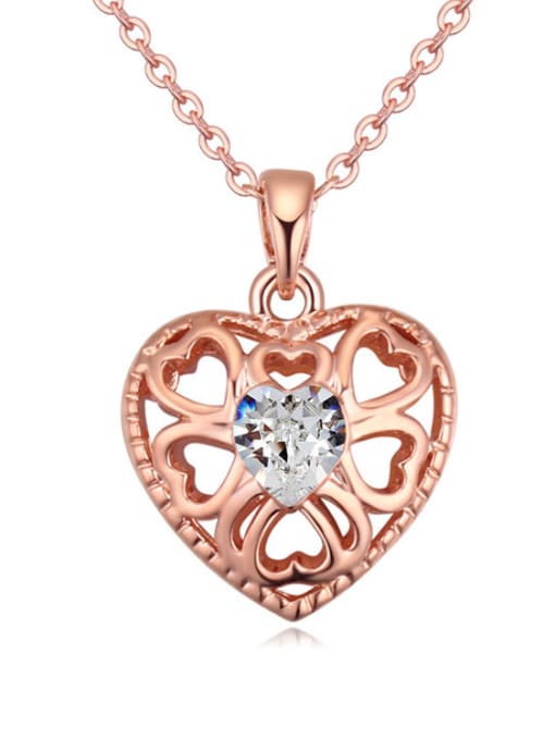 QIANZI Fashion Hollow Heart austrian Crystal Alloy Necklace 1