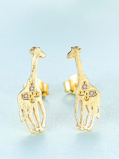 gold 925 Sterling Silver With Cubic Zirconia Cute Animal giraffe Stud Earrings