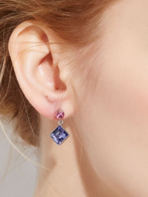 Purple austrian Crystals Square-shaped drop earring
