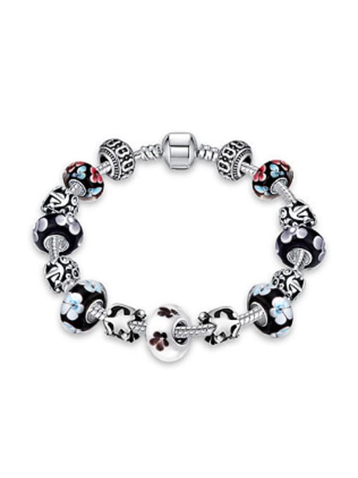 OUXI Retro Decorations Flowery Glass Beads Bracelet
