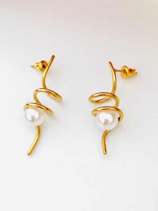 LI MUMU Stainless Steel With IP Gold Plated Imitation Pearl Irregular Stud Earrings 1