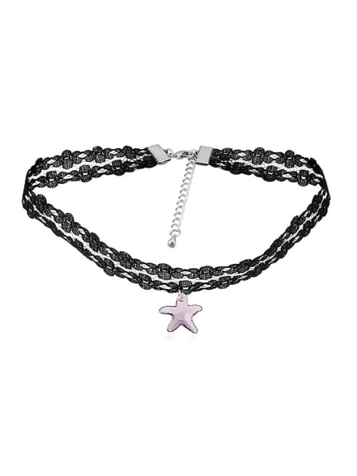 purple Personalized Starfish austrian Crystal Lace Band Necklace