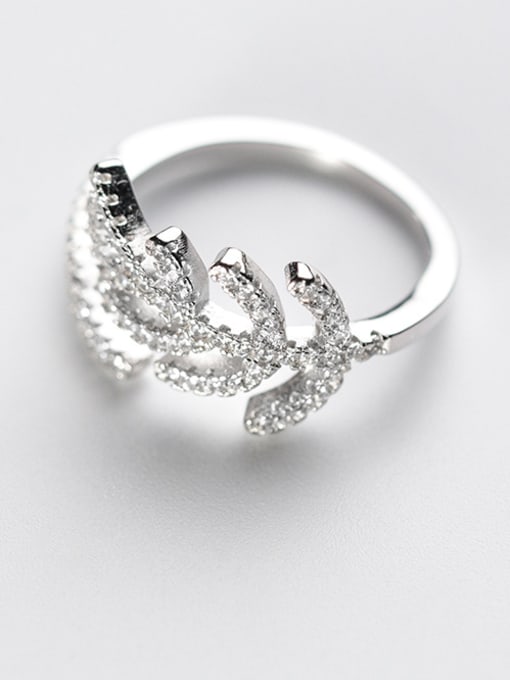 Rosh All-match Leaf Shaped Zircon S925 Silver Ring 1
