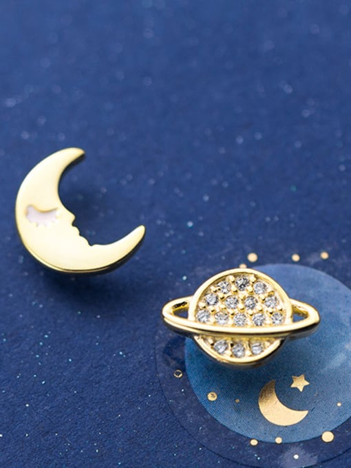 Rosh 925 Sterling Silver With Silver Plated Cute Cosmic Moon Stud Earrings 2