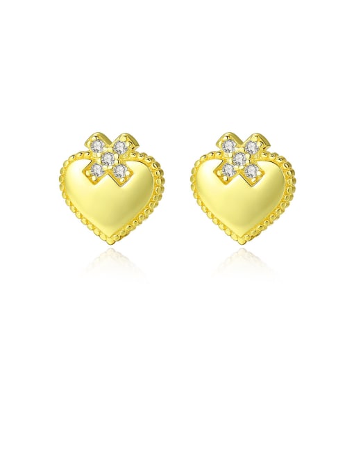 gold-17B12 925 Sterling Silver With Rhinestone Simplistic Heart Stud Earrings