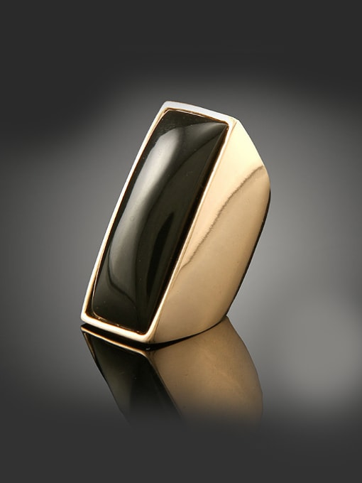 Wei Jia Personalized Black Resin stone Gold Plated Alloy Smooth Ring 0
