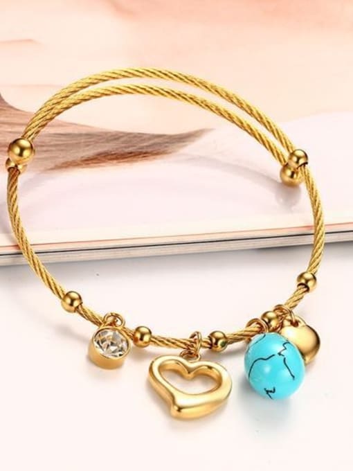 Golden Elegant Gold Plated Heart Shaped Turquoise Bangle