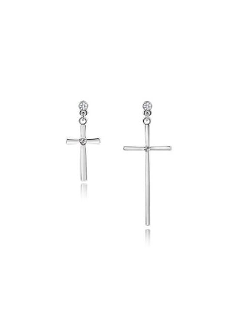 Platinum Exquisite Asymmetric Cross Shaped Drop Earrings