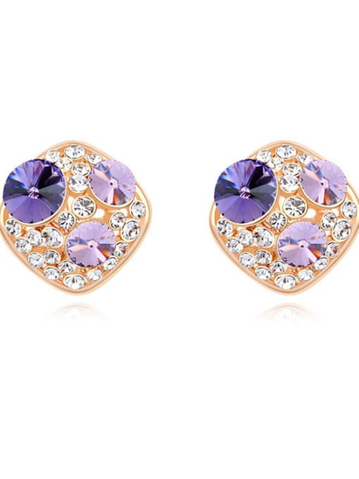 purple Fashion Cubic austrian Crystals Champagne Gold Plated Stud Earrings