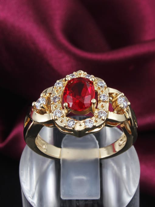 SANTIAGO Elegant Red 18K Gold Plated Zircon Geometric Shaped Ring 1