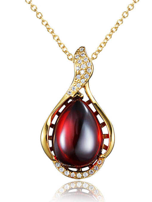 Gold Red 18K Gold Plated Water Drop Opal Necklace