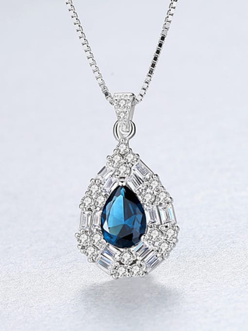 Blue Sterling Silver water drop design 3A Zircon Necklace