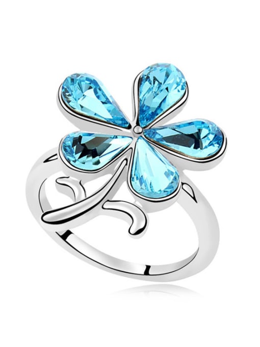 QIANZI Personalized Water Drop austrian Crystals Flower Alloy Ring 2