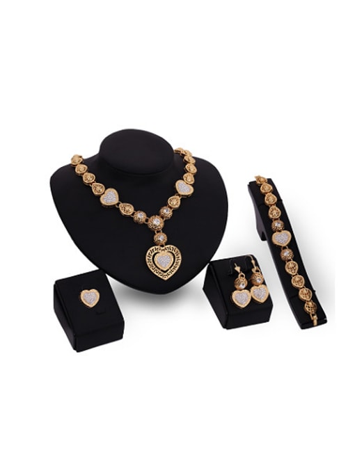BESTIE Alloy Imitation-gold Plated Classical style Rhinestones Heart-shaped Hollow Four Pieces Jewelry Set 0