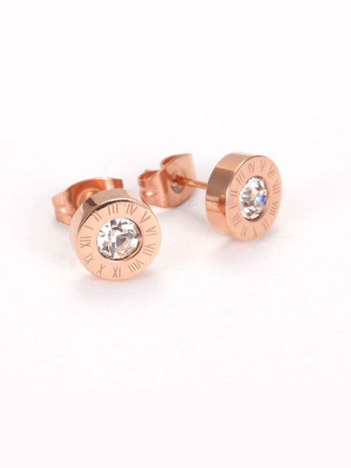 Rose Gold Europe And The United States Of Rome Digital Titanium Anti Allergy With Crystal stud Earring