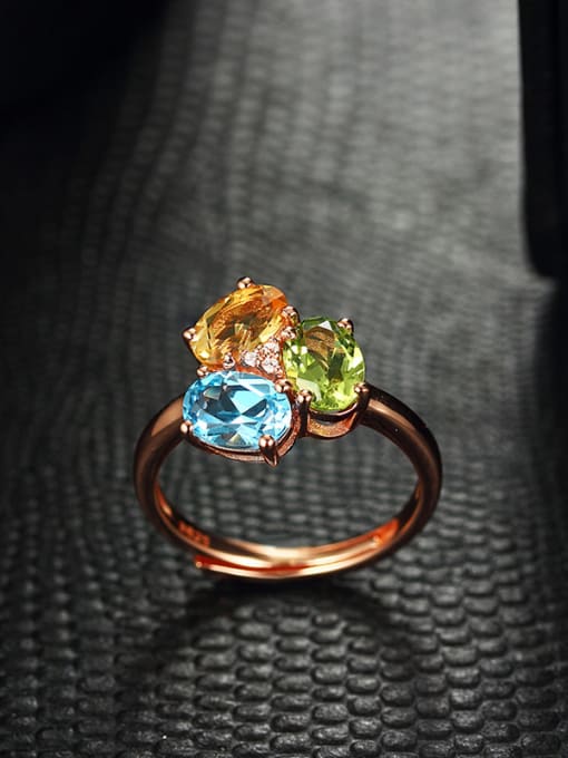 Deli Rose Gold Plated Multi-color Gemstones Ring 2