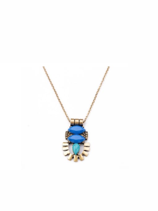 Blue Alloy Artificial Stones Lone Necklace