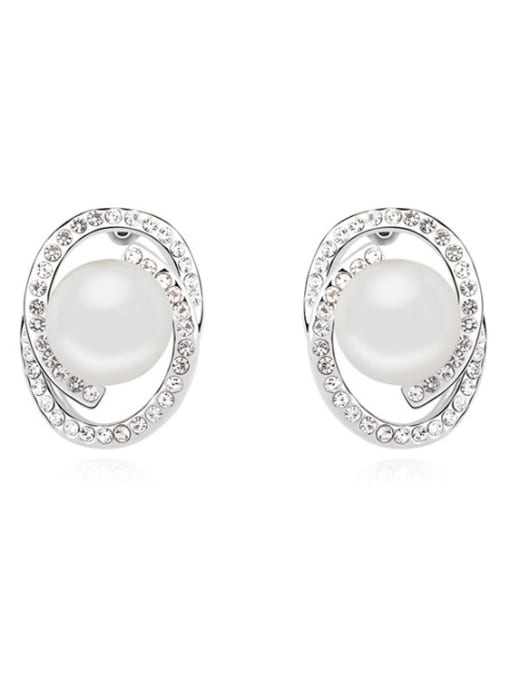White Fashion Imitation Pearls Shiny Crystals-studded Alloy Stud Earrings