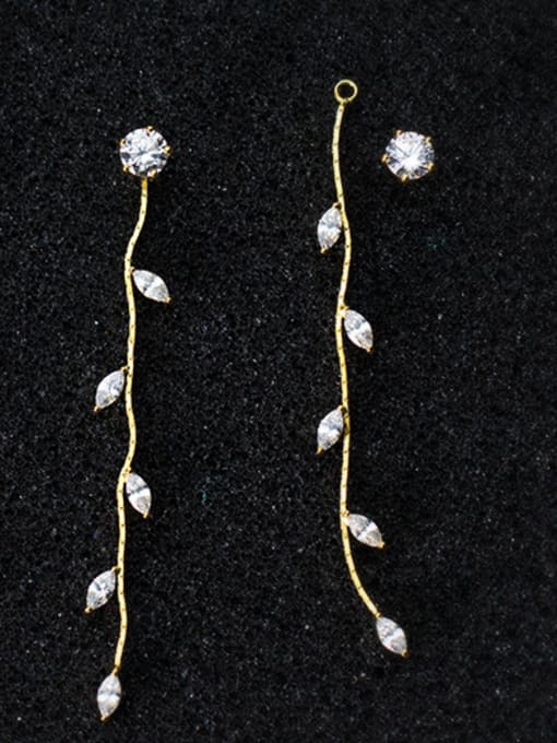 Rosh All-match Gold Plated Leaf Shaped Zircon S925 Silver Drop Earrings 1