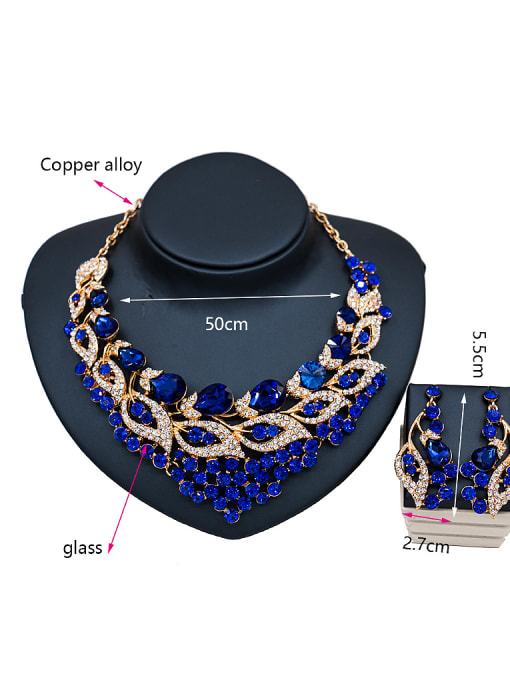 Lan Fu Fashion Leaves shaped Glass Rhinestones Two Pieces Jewelry Set 3