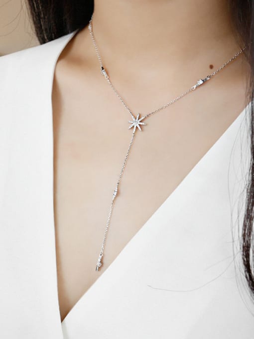 DAKA Pure silver inlaid zircon sun flower clavicle Necklace 1
