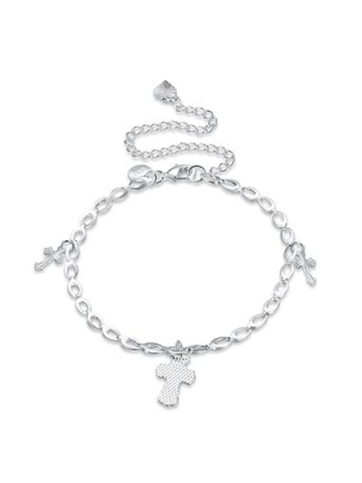 OUXI Simple Cross Silver Plated Anklet 0