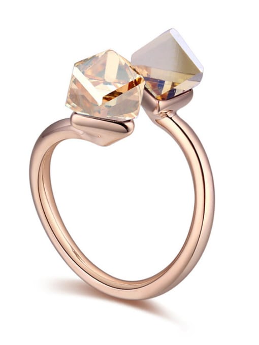 QIANZI Simple Cubic austrian Crystals Champagne Gold Plated Ring 2