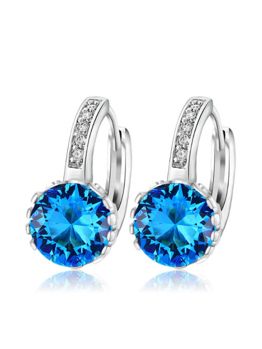 Blue Copper Alloy White Gold Plated Fashion Round Zircon clip on earring