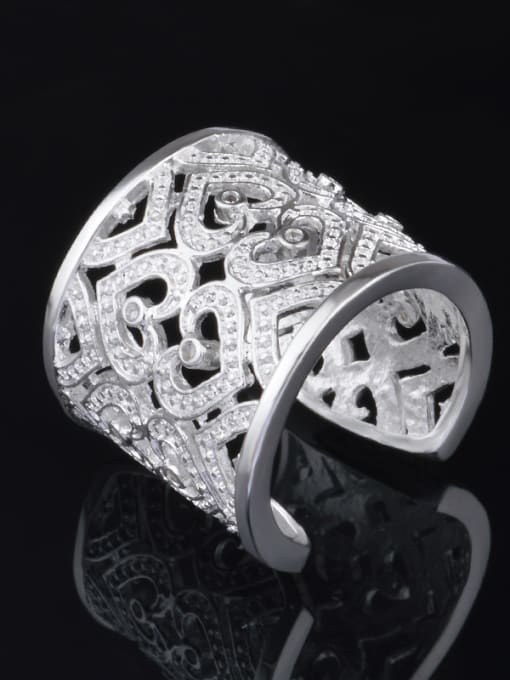 silvery Western Style Shining Zircons Opening Ring