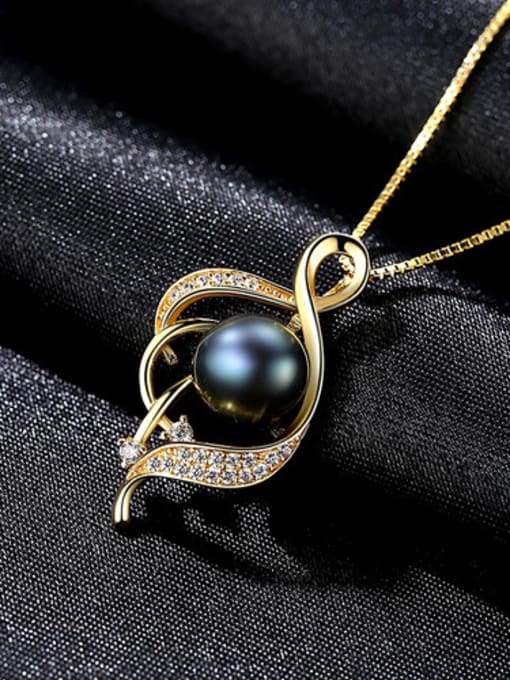 Black Sterling silver with AAA zircon natural freshwater pearl necklace